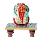 Lord Ganesha Is Sitting On Stool | Marble Murti Idol - 3 x 4 Inches | For Pooja Temple | Home Decor | Office Decoration | Mandir Decoration And Gifts