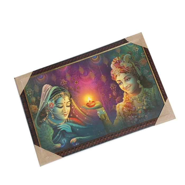 Goddess Radha And Lord Krishan Photo Frame - 13 × 19 Inches | For Pooja Temple | Home Decor And Gifts