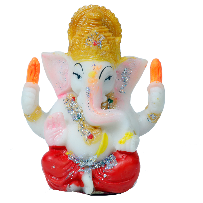 Lord Ganesha Is Sitting On Throne | Solid Plastic Murti Idol - 4 x 3 Inches | For Pooja Temple | Home Decor | Office Decoration | Mandir Decoration And Gifts