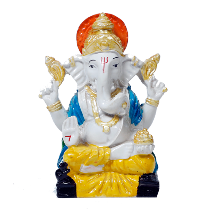 Lord Ganesha Is Sitting On The Stool | Marble Dust Murti Idol - 5 × 3 Inches | For Pooja Temple | Home Decor | Office Decoration | Mandir Decoration And Gifts