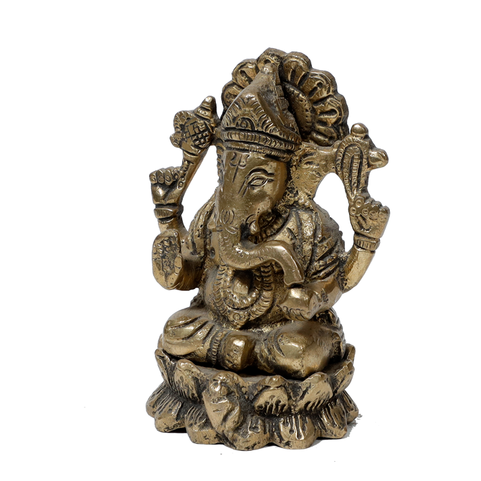 Brass Murti Lord Ganesha Is Sitting On Lotus Flower - 3.8 × 3 Inches | For Pooja Temple | Home Decor | Office & Mandir Decoration And Gifts
