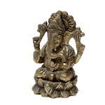 Brass Murti Lord Ganesha Is Sitting On Lotus Flower - 3.8 × 3 Inches | For Pooja Temple | Home Decor | Office & Mandir Decoration And Gifts