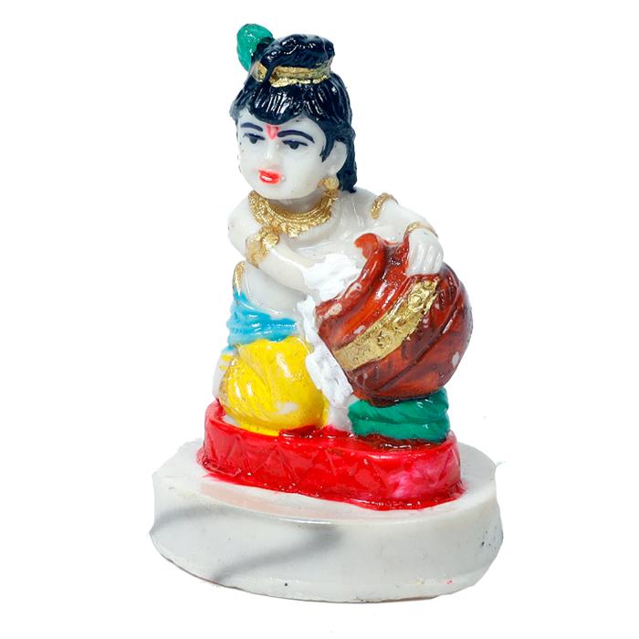 Lord Bal Gopal Krishna, Makhan Chor Kanhiya Marble Dust Murti Idol - 3 x 2 Inches | For Pooja | Home Decor | Office Decoration | Mandir Decoration And Gifts
