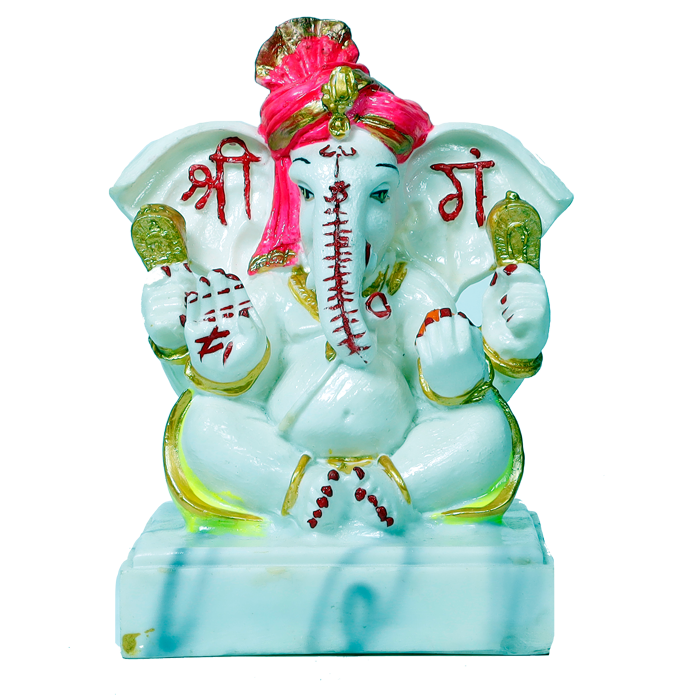 Lord Ganesha Is Sitting On The Stool Marble Dust Murti Idol - 7 × 4 Inches | For Pooja Temple | Home Decor | Office Decoration | Mandir Decoration And Gifts