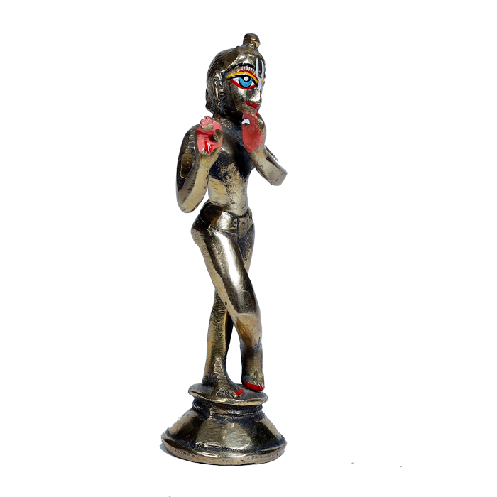 Brass Murti Lord Krishna Is Standing At The Stool- 4.5 × 2 Inches | For Pooja Temple | Home Decor | Office & Mandir Decoration And Gifts