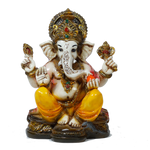 Lord Ganesha Is Sitting On The Throne Marble Dust Murti Idol - 6 × 4 Inches | For Pooja Temple | Home Decor | Office Decoration | Mandir Decoration And Gifts