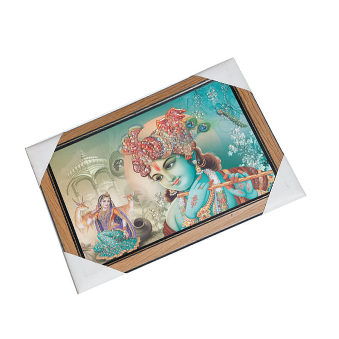 Goddess Radha And Lord Krishan Photo Frame - 20 × 15 Inches | For Pooja Temple | Home Decor And Gifts