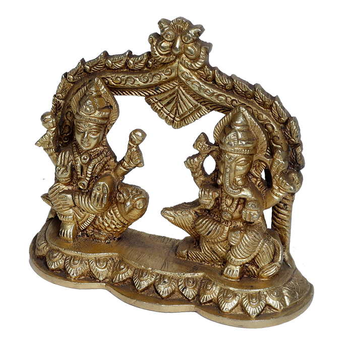 Brass Murti Goddess Lakshmi And Lord Ganesha - 4.5 × 4.5 Inches | For Pooja Temple | Home Decor | Office & Mandir Decoration And Gifts