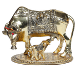 Metal Golden And Silver Plated Cow And Collins - 6.5 × 9 Inches | For Pooja Temple | Home Decor | Office & Mandir Decoration | Vastu & Spiritual Decor, Ideal for Worship And Gifts