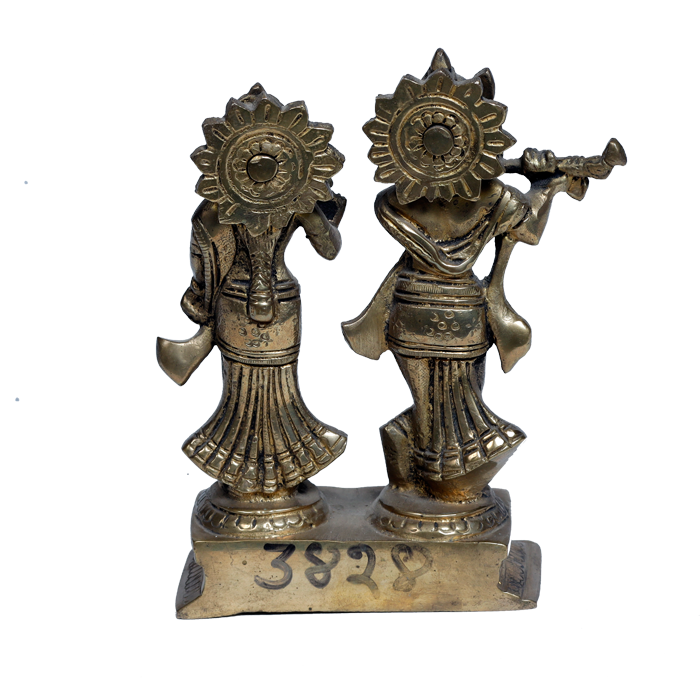 Brass Murti Goddess Radha And Lord Krishana - 6 × 5.5 Inches | For Pooja Temple | Home Decor | Office & Mandir Decoration And Gifts