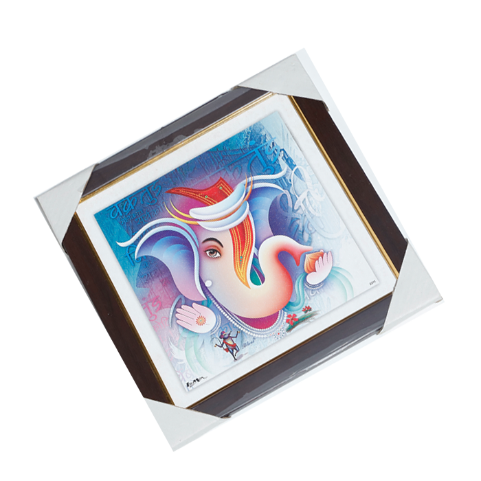 Lord Ganesha Photo Frame - 11 × 11 Inches | For Pooja Temple | Home Decor And Gifts