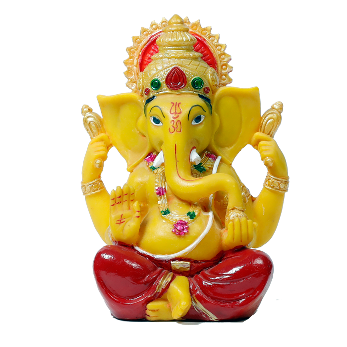 Lord Ganesha Is Sitting On Throne Marble Dust Murti Idol - 8 x 5 Inches | For Pooja Temple | Home Decor | Office Decoration | Mandir Decoration And Gifts