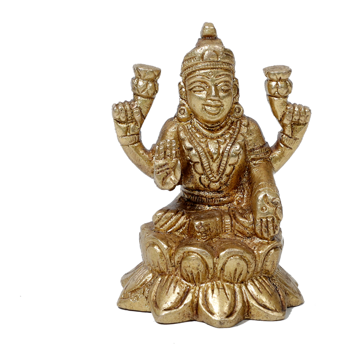 Brass Murti Goddess Lakshmi Ji Is Sitting On Lotus Flower - 3 × 2.7 Inches | For Pooja Temple | Home Decor | Office & Mandir Decoration And Gifts