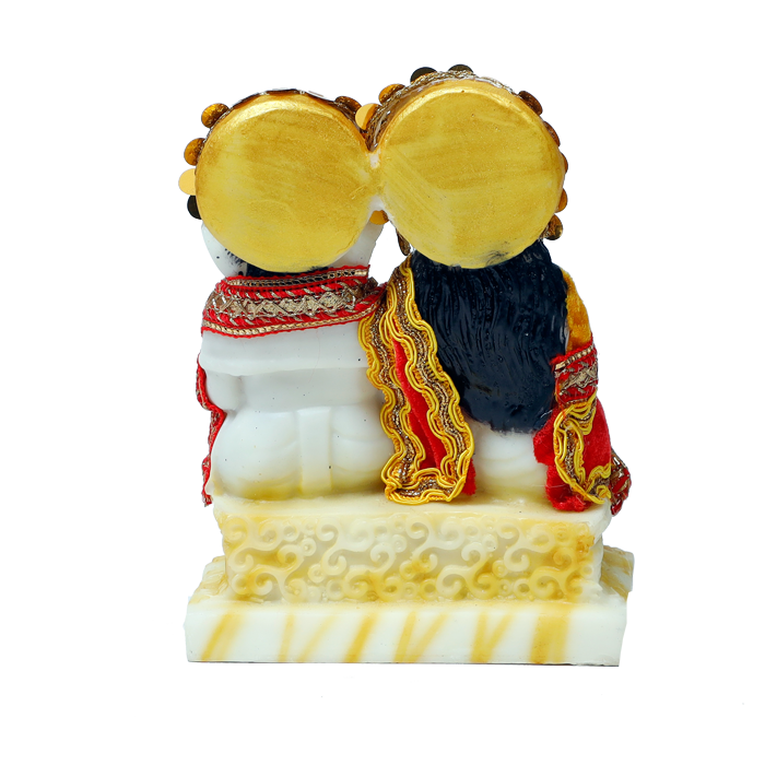 Goddess Lakshmi Mata And Lord Ganesha Are Dressed In Clothes | Marble Dust Murti Idol - 7 x 6 Inches | For Pooja Temple | Home Decor | Office Decoration | Mandir Decoration And Gifts