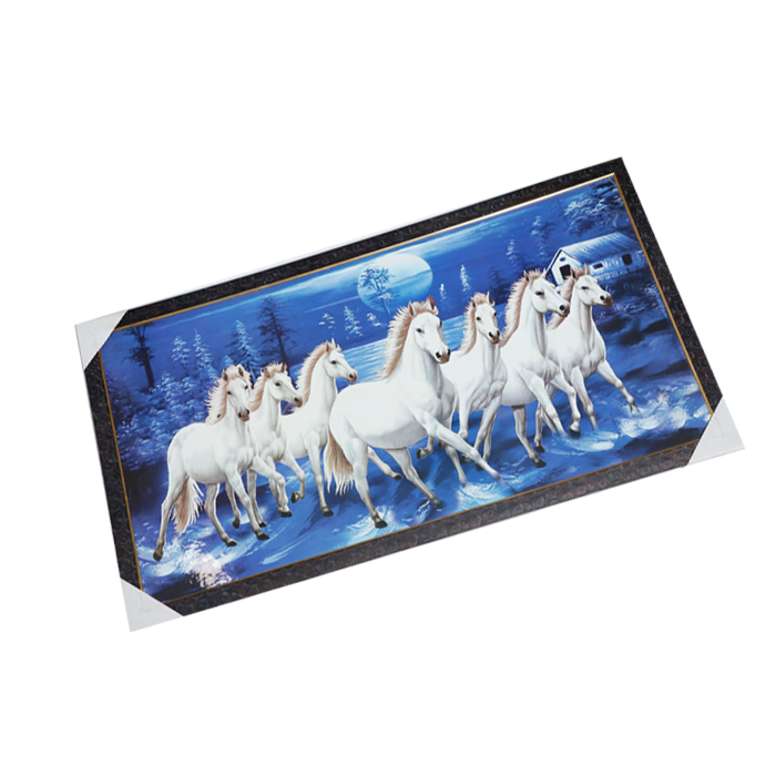 7 Running Vastu Shastra White Horse Photo Frame - 21 × 39 Inches | For Home Decor And Gifts