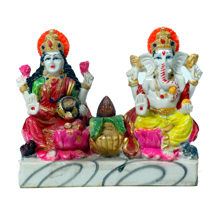 Goddess Lakshmi Mata & Lord Ganesha Is Sitting On Throne | Marble Dust Murti Idol - 5 x 6 Inches | For Pooja Temple | Home Decor | Office Decoration | Mandir Decoration And Gifts