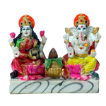 Goddess Lakshmi Mata & Lord Ganesha Is Sitting On Throne | Marble Dust Murti Idol - 5 x 6 Inches | For Pooja Temple | Home Decor | Office Decoration | Mandir Decoration And Gifts