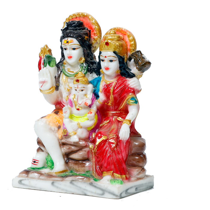 Lord Shiva Family Marble Dust Murti Idol | God Shiva, Parvati, Ganesh And Kartikeya - 6 × 5 Inches | For Pooja Temple | Home Decor | Office Decoration | Mandir Decoration And Gifts
