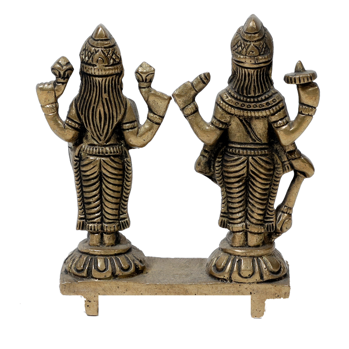 Brass Murti Lord Vishnu Bhagavaan and Goddess Lakshmi Ji - 4 × 3.8 Inches | For Pooja Temple | Home Decor And Gifts