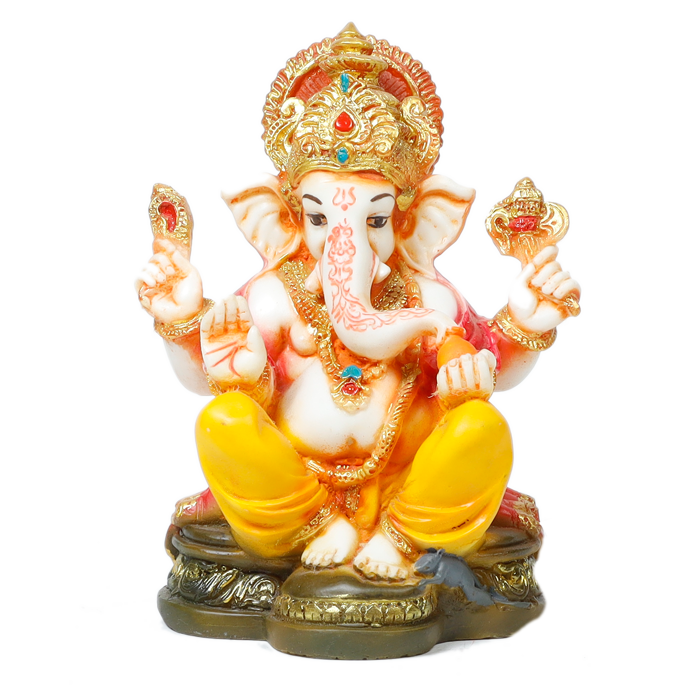 Lord Ganesha Is Sitting On The Throne | Marble Dust Murti Idol - 6 × 4 Inches | For Pooja Temple | Home Decor | Office Decoration | Mandir Decoration And Gifts