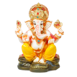 Lord Ganesha Is Sitting On The Throne | Marble Dust Murti Idol - 6 × 4 Inches | For Pooja Temple | Home Decor | Office Decoration | Mandir Decoration And Gifts