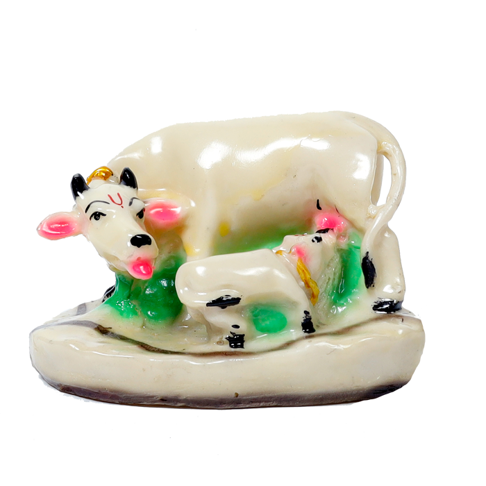 Cow And Calf Pooja Mandir Murti Idol - 5 × 3 Inches | Apna Kanha Cow And Calf polyresin | Home Decor | Office Decoration | Mandir Decoration And Gifts