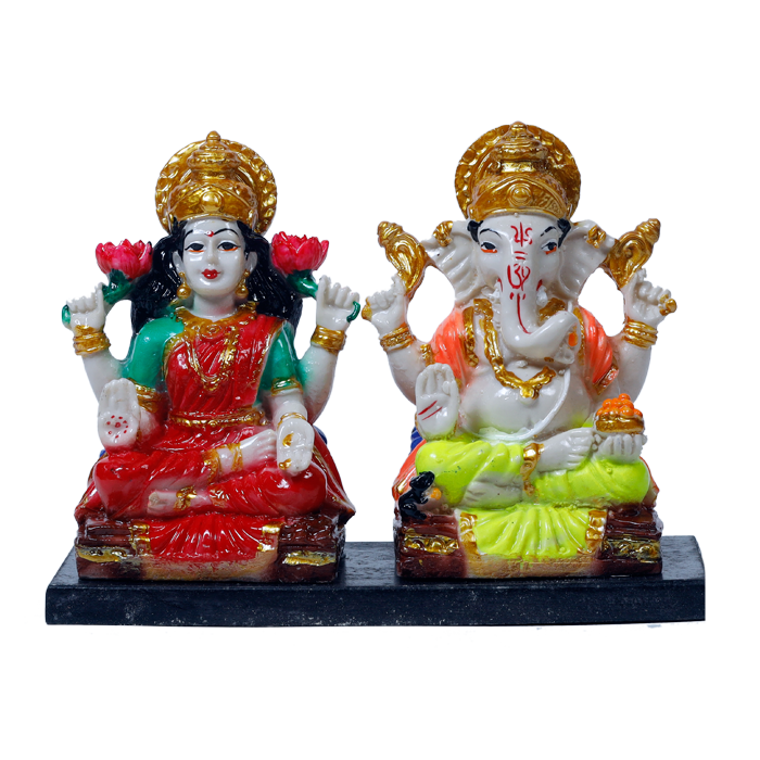 Goddess Lakshmi Mata & Lord Ganesh Is Sitting On Throne Marble Dust Murti Idol - 6 x 5 Inches | For Pooja Temple | Home Decor | Office Decoration | Mandir Decoration And Gifts