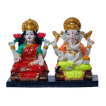 Goddess Lakshmi Mata & Lord Ganesh Is Sitting On Throne Marble Dust Murti Idol - 6 x 5 Inches | For Pooja Temple | Home Decor | Office Decoration | Mandir Decoration And Gifts