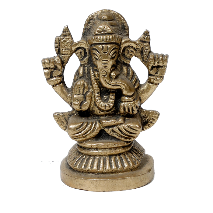 Brass Murti Lord Ganesha Is Sitting On Throne - 2 × 1.5 Inches | 3 × 2.5 Inches | For Pooja Temple | Home Decor | Office & Mandir Decoration And Gifts