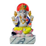 Lord Ganesha Is Sitting On Throne Marble Dust Murti Idol - 5 x 3 Inches | For Pooja Temple | Home Decor | Office Decoration | Mandir Decoration And Gifts