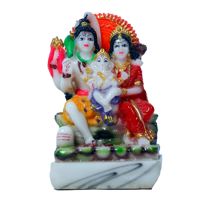 Lord Shiva Family Marble Dust Murti Idol | God Shiva, Parvati Ji, Ganesha And Kartikeya - 4 x 5 Inches | For Pooja Temple | Home Decor | Office Decoration | Mandir Decoration And Gifts