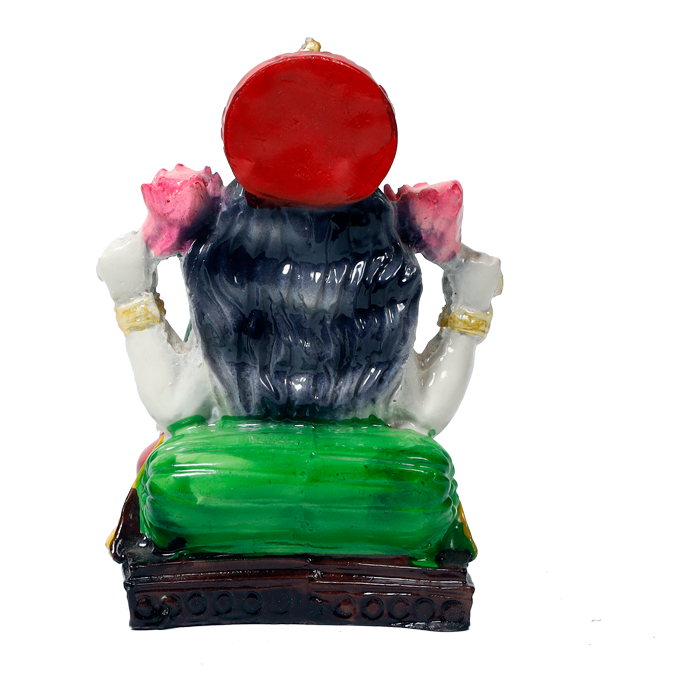 Goddess Lakshmi Mata Is Sitting On The Stool Marble Dust Murti Idol - 5 × 3 Inches | For Pooja Temple | Home Decor | Office Decoration | Mandir Decoration And Gifts