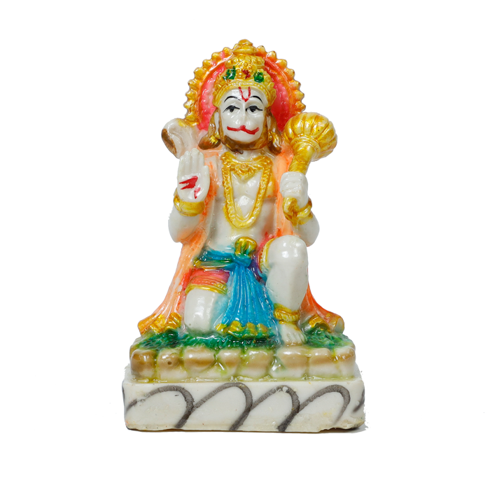 Lord Hanuman Ji Is Sitting On The Throne | Marble Dust Murti Idol - 5 × 3 Inches | For Pooja Temple | Home Decor | Office Decoration | Mandir Decoration And Gifts