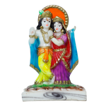 Goddess Radha And Lord Krishna Are Standing At The Chowki | Marble Dust Murti Idol - 6 × 4 Inches | For Pooja Temple | Home Decor | Office Decoration | Mandir Decoration And Gifts