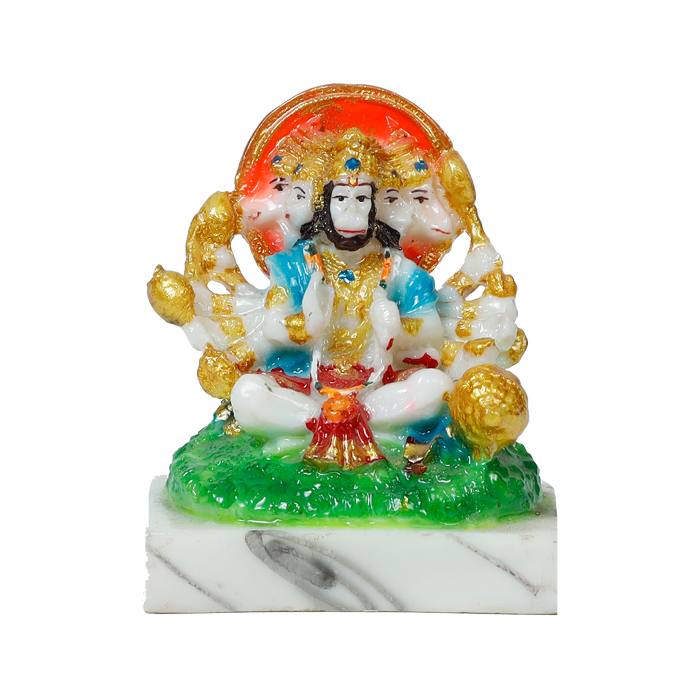 Panchmukhi Hanuman Ji Is Sitting On The Throne | Marble Dust Murti Idol - 4 × 3 Inches | For Pooja Temple | Home Decor | Office Decoration | Mandir Decoration And Gifts
