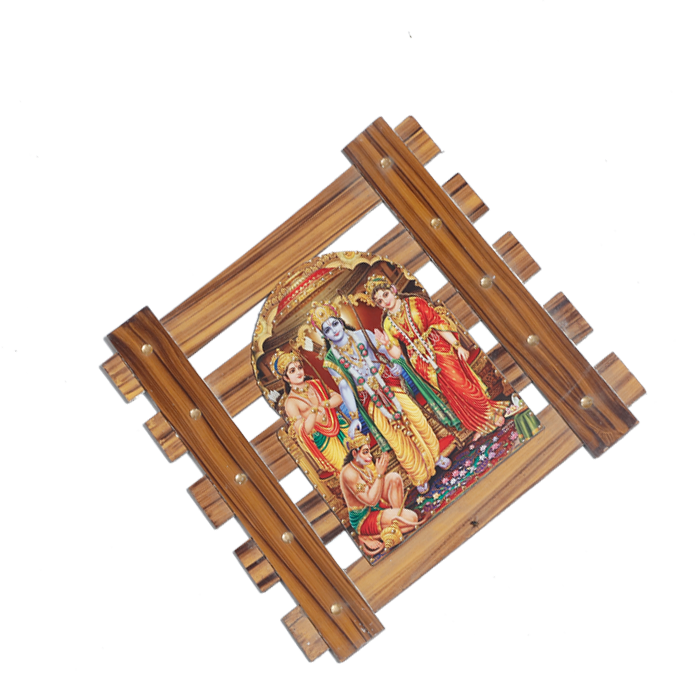 Lord Ram Darbar With Ram, Laxman, Sita And Hanuman Photo Frame - 14 × 15 Inches | For Pooja Temple | Home Decor And GIfts