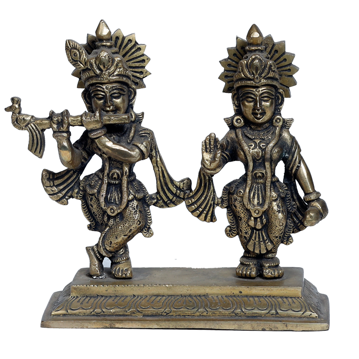 Brass Murti Goddess Radha And Lord Krishana - 5 × 6 Inches | For Pooja Temple | Home Decor | Office & Mandir Decoration And Gifts
