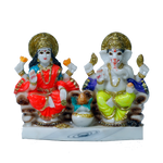 Goddess Lakshmi Mata And Lord Ganesha Is Sitting On Throne | Marble Dust Murti Idol - 4 x 5 Inches | For Pooja Temple | Home Decor | Office Decoration | Mandir Decoration And Gifts