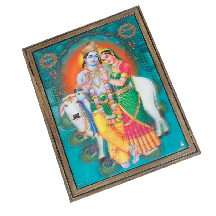 Goddess Radha And Lord Krishan Photo Frame - 17 × 13 Inches | For Pooja Temple | Home Decor And Gifts