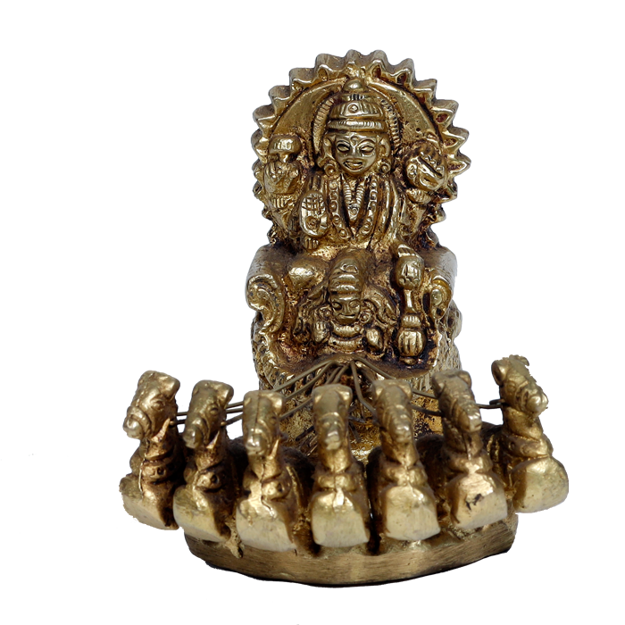 Brass Murti Lord Surya Dev on His Seven Horses Chariot - 3 × 3.5 Inches | For Pooja Temple | Home Decor | Office & Mandir Decoration And Gifts