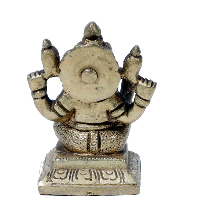 Brass Murti Lord Ganesha Is Sitting On Stool - 3.5 × 3.2 Inches| For Pooja Temple | Home Decor | Office & Mandir Decoration And Gifts