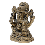 Brass Murti Lord Ganesha Is Sitting On Throne - 3 × 2.3 Inches | For Pooja Temple | Home Decor | Office & Mandir Decoration And Gifts