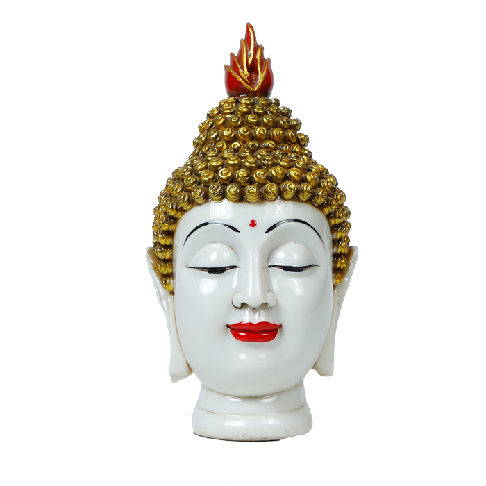 Lord Gautam Buddha Face White And Yellow Marble Dust Murti Idol - 10 × 6 Inches | For Pooja Temple | Home Decor | Office Decoration | Mandir Decoration And Gifts