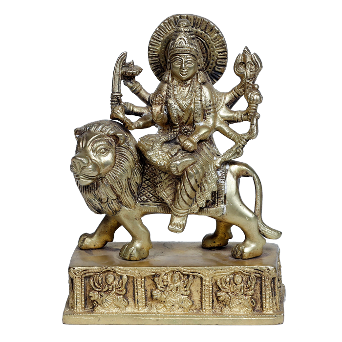 Brass Murti Goddess Durga Mata Is Sitting On Lion | For Pooja Temple | Home Decor | Office & Mandir Decoration And Gifts