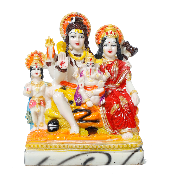 Lord Shiva Family Marble Dust Murti Idol | God Shiva, Parvati, Ganesh And Kartikeya - 7 × 5 Inches | For Pooja Temple | Home Decor | Office Decoration | Mandir Decoration And Gifts