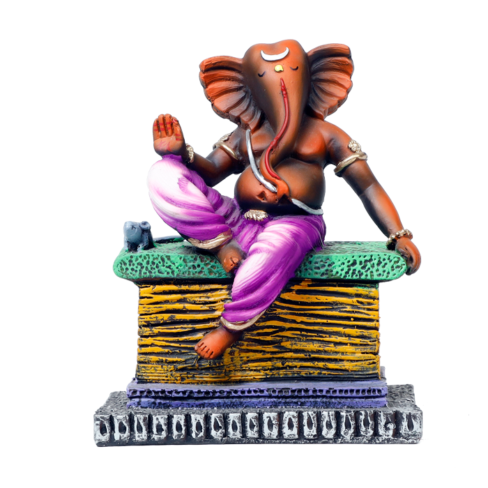 Lord Ganesha Is Sitting On The Throne Terracotta Clay Murti Idol - 7 × 4 Inches | For Pooja Temple | Home Decor | Office Decoration | Mandir Decoration And Gifts