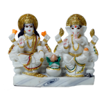 Goddess Lakshmi Mata & Lord Ganesha Is Sitting On Throne | Marble Dust Murti Idol - 4 x 5 Inches | For Pooja Temple | Home Decor | Office Decoration | Mandir Decoration And Gifts