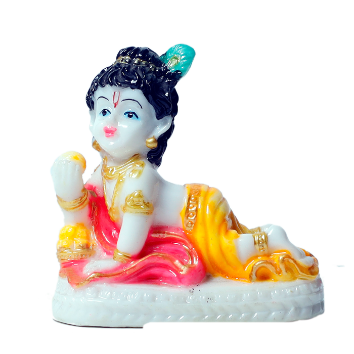 Lord Krishna Is Sitting On Throne | Marble Dust Murti Idol - 3 x 3 Inches | For Pooja Temple | Home Decor | Office Decoration | Mandir Decoration And Gifts