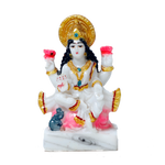 Goddess Lakshmi Mata Is Sitting On The Stool Marble Dust Murti Idol - 4 × 3 Inches | For Pooja Temple | Home Decor | Office Decoration | Mandir Decoration And Gifts