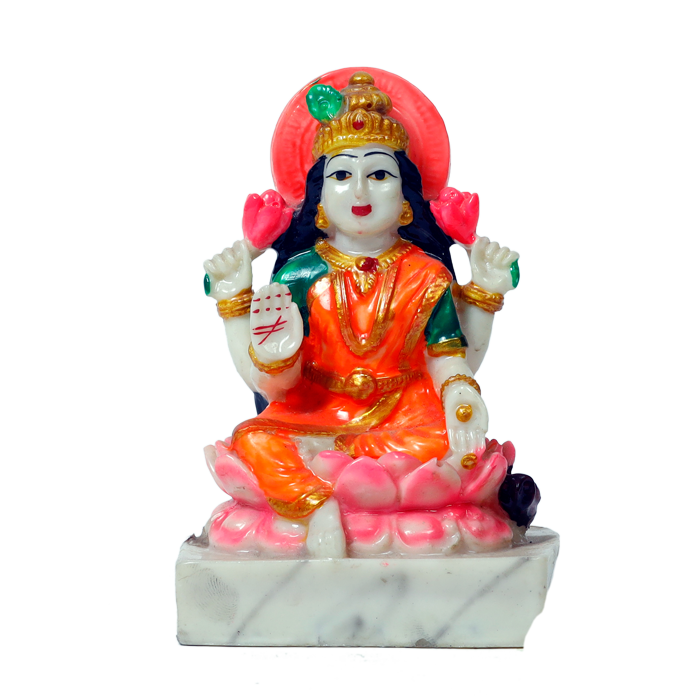 Goddess Lakshmi Mata Is Sitting On Throne | Marble Dust Murti Idol - 5 x 3 Inches | For Pooja Temple | Home Decor | Office Decoration | Mandir Decoration And Gifts